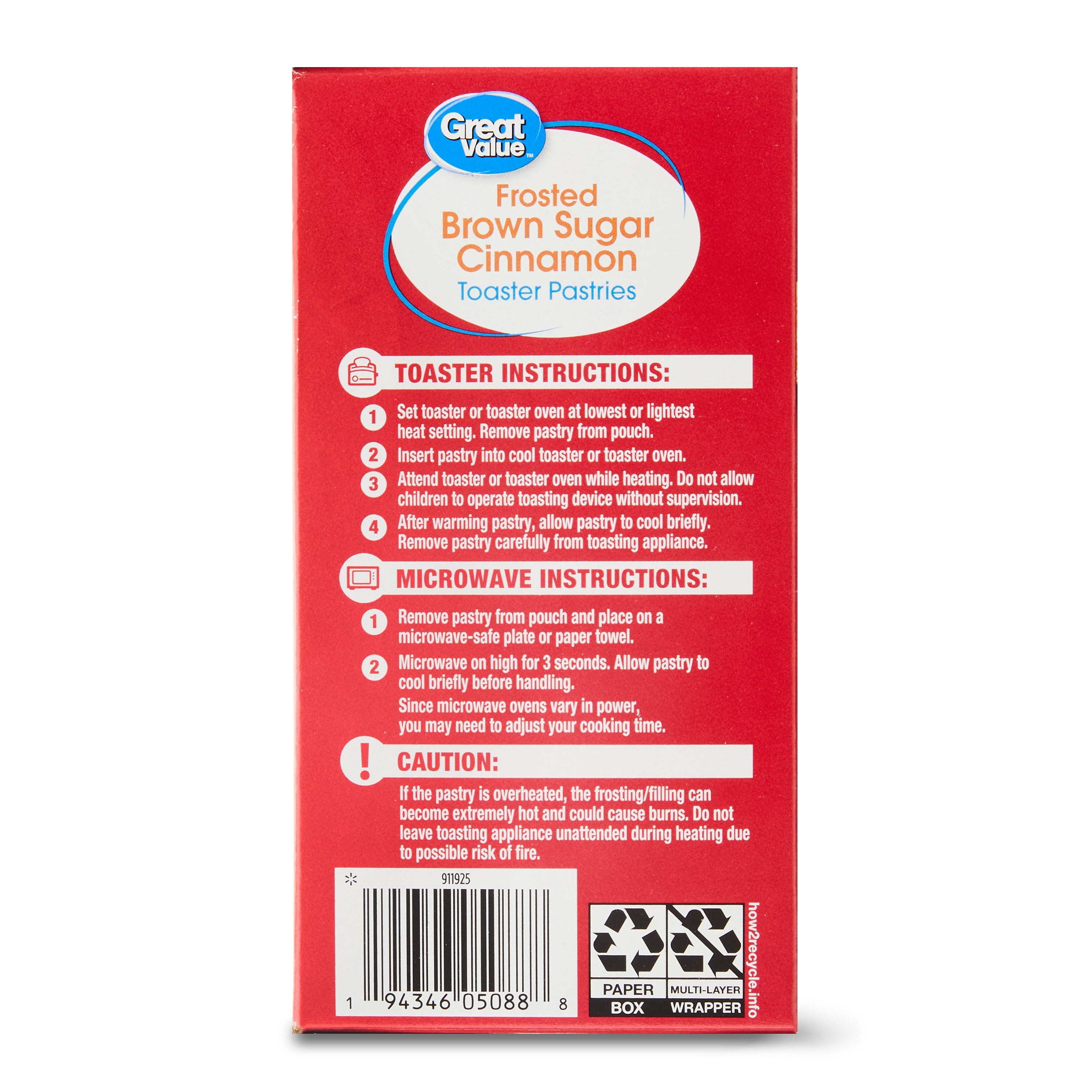 Great Value Frosted Brown Sugar Cinnamon Toaster Pastries, 20.3 oz, 12 Count