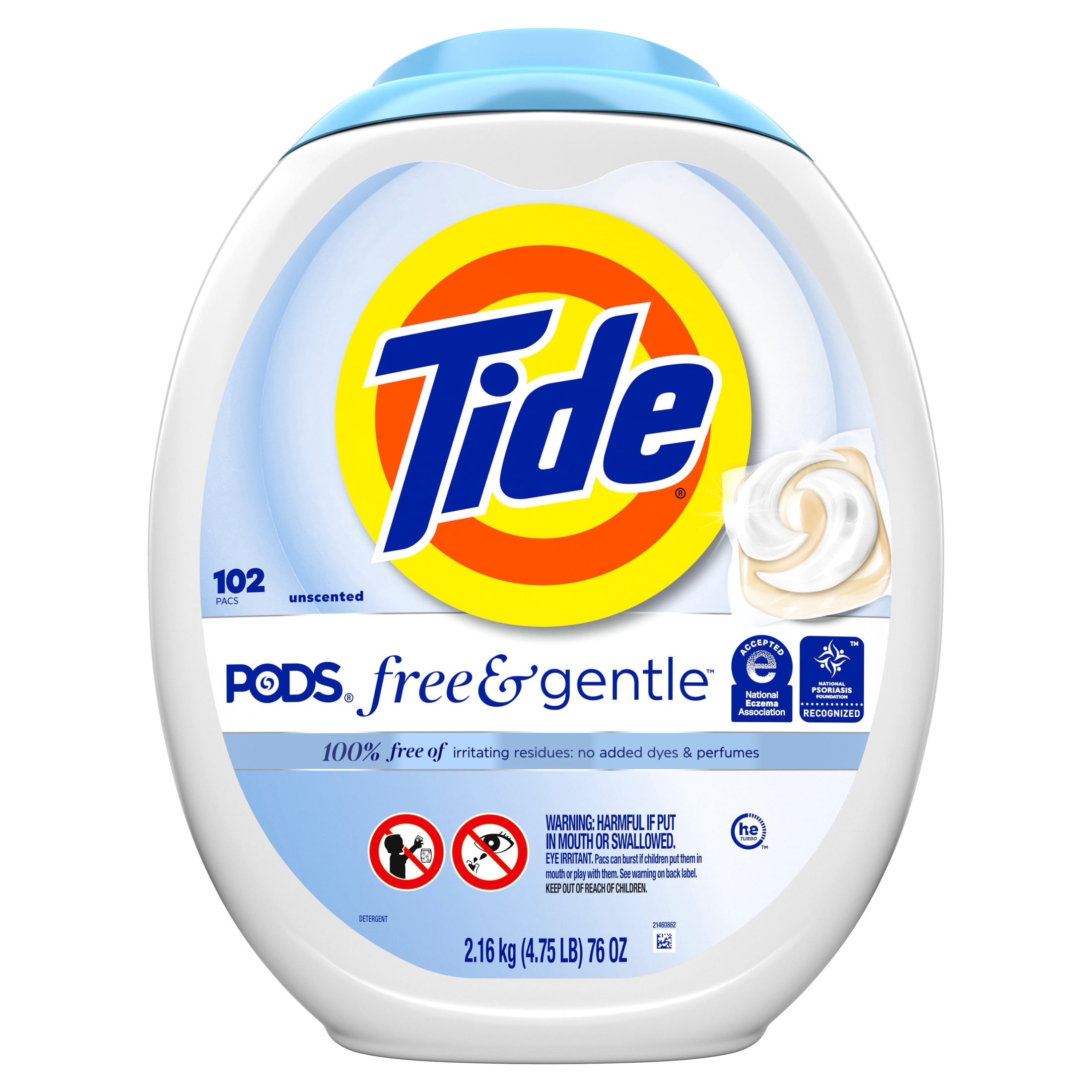 Tide PODS Laundry Detergent Soap Pacs, Free and Gentle, Hypoallergenic, Unscented, 57 Count