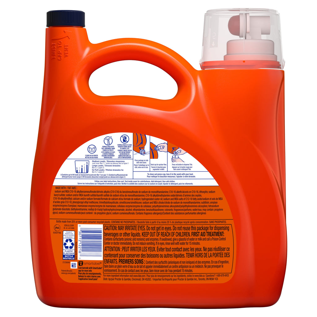 Tide Ultra Hygienic Clean Liquid Laundry Detergent, Original Scent, 132 fl oz, 94 Loads