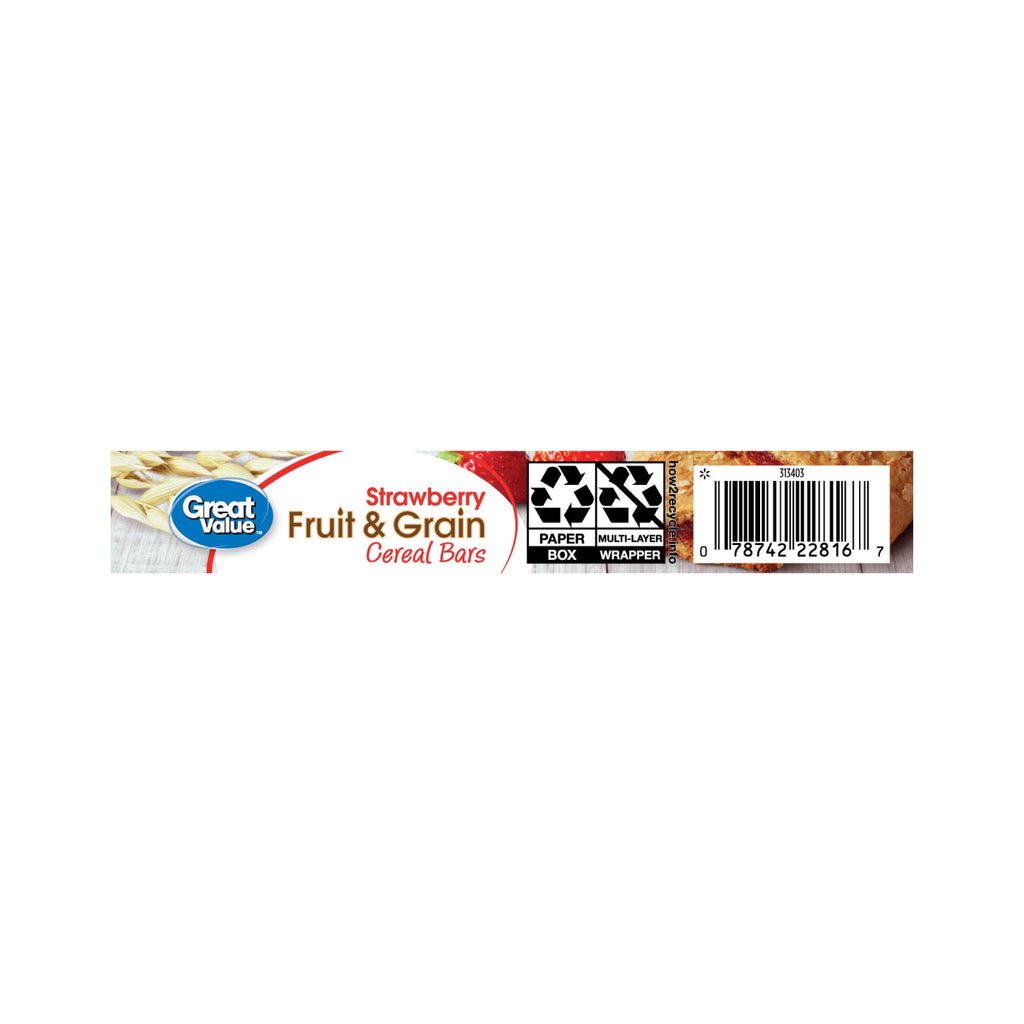 Great Value Fruit & Grain Cereal Bars, Strawberry, 1.3 oz, 8 Count