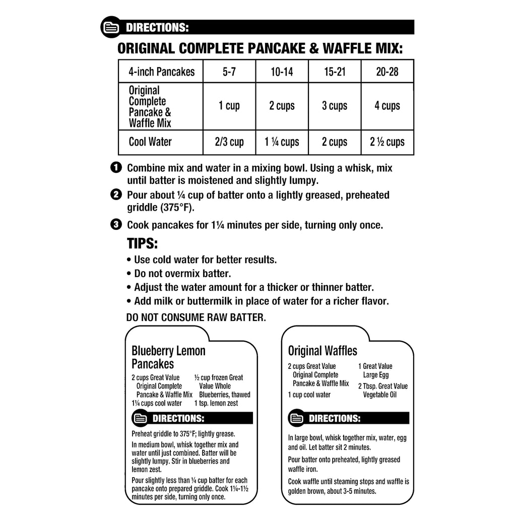 Great Value Complete Pancake & Waffle Mix, Extra Fluffy, Original, 32 oz