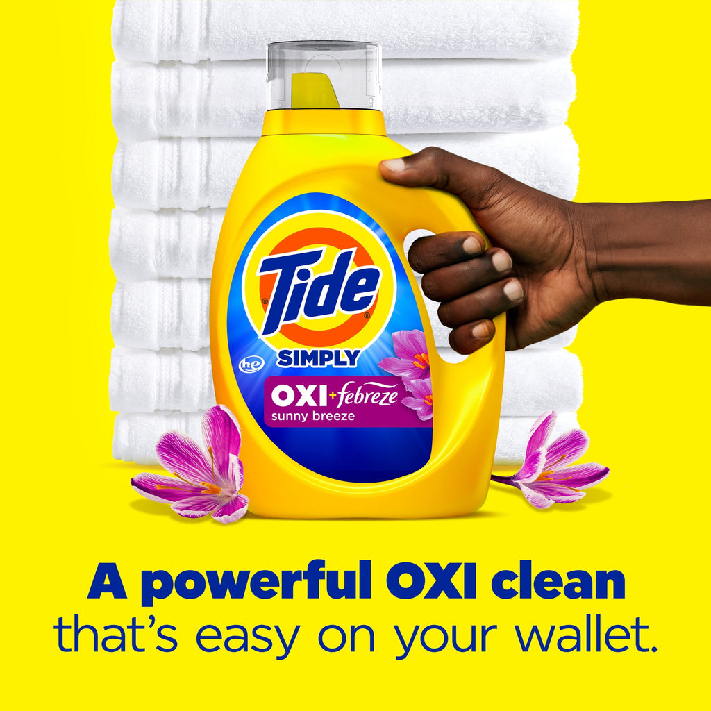 Tide Simply Laundry Detergent Liquid, Oxi Boost + Febreze Odor Defense, Sunny Breeze Scent, 31 fl oz, 22 Loads