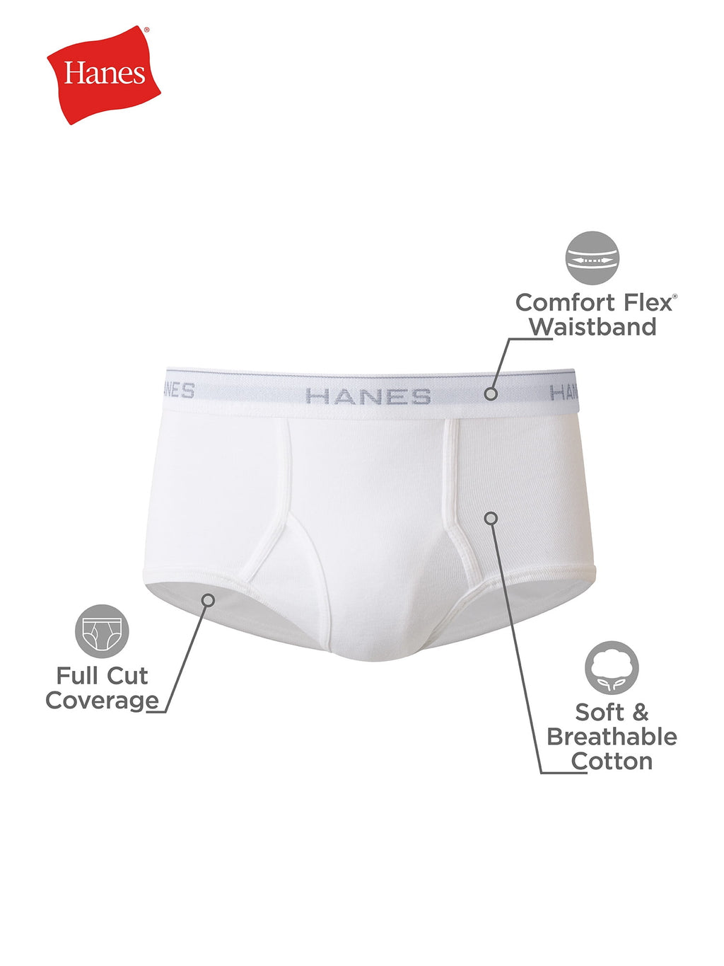 Hanes Men's Value Pack White Briefs, 6 Pack