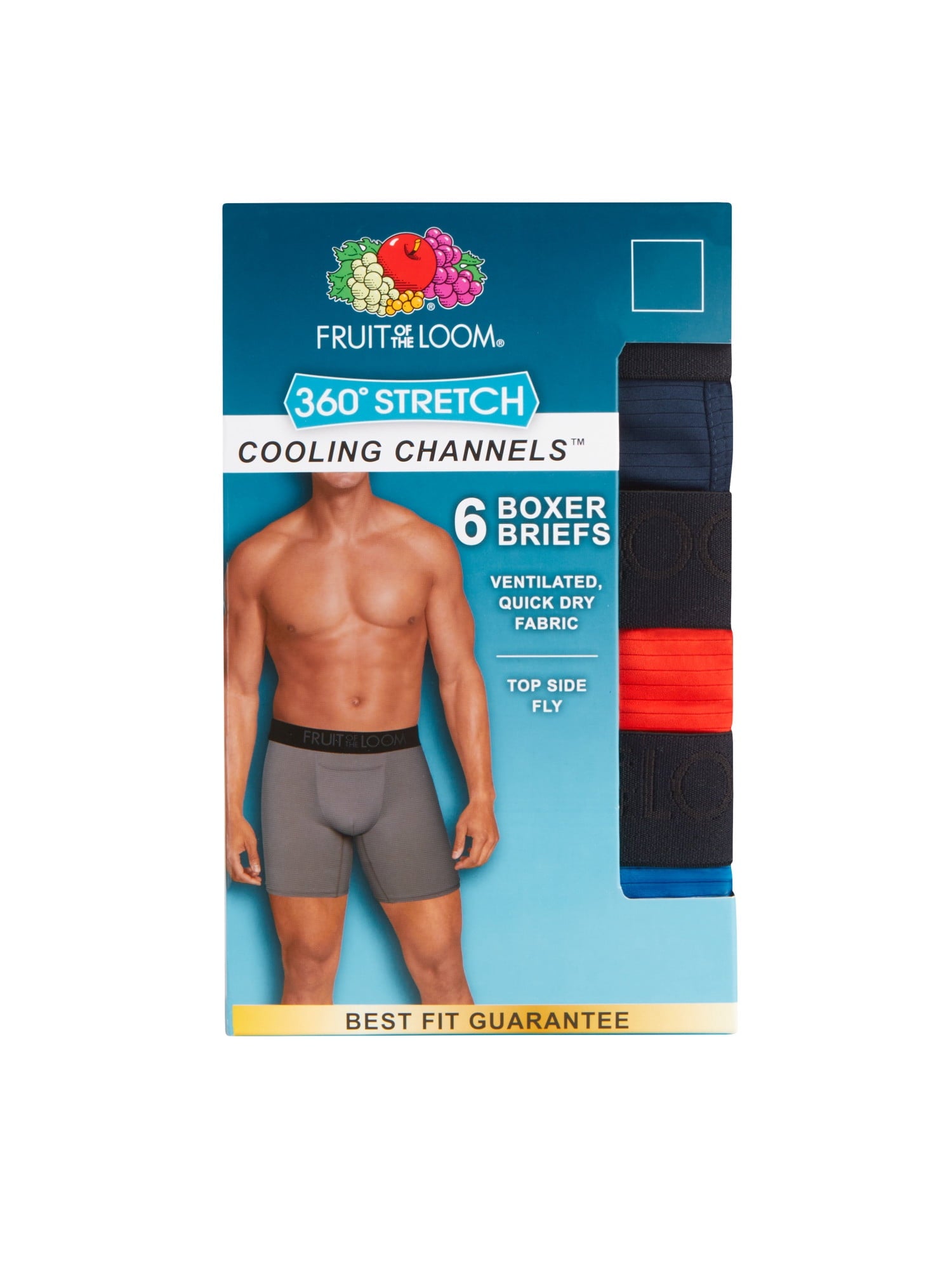 Fruit of the Loom Men's 360 Stretch Performance Cooling Channels Boxer Briefs, 6-Pack