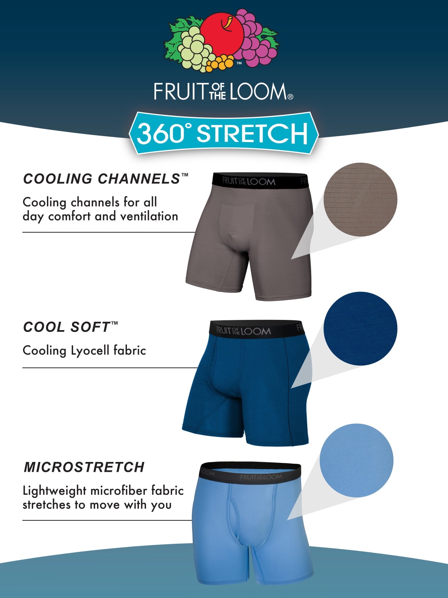 Fruit of the Loom Men's Micro-Stretch Ribbed Boxer Briefs, 6-Pack