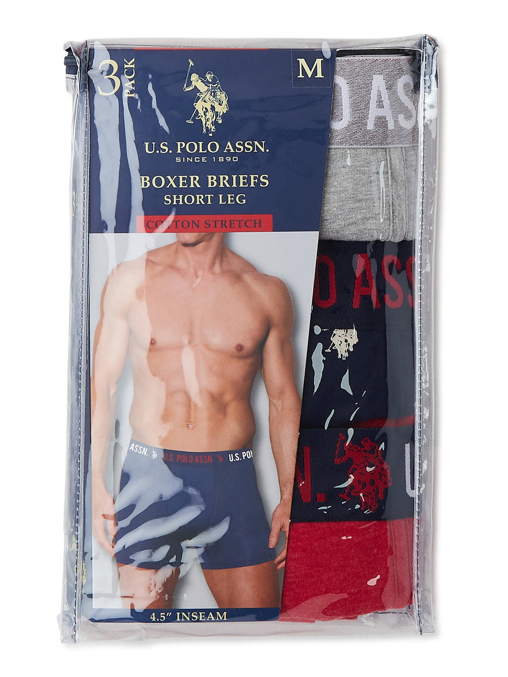 U.S. Polo Assn. Underwear Men's Cotton Stretch Mid Leg Boxer Briefs, Underpants, 3-pack