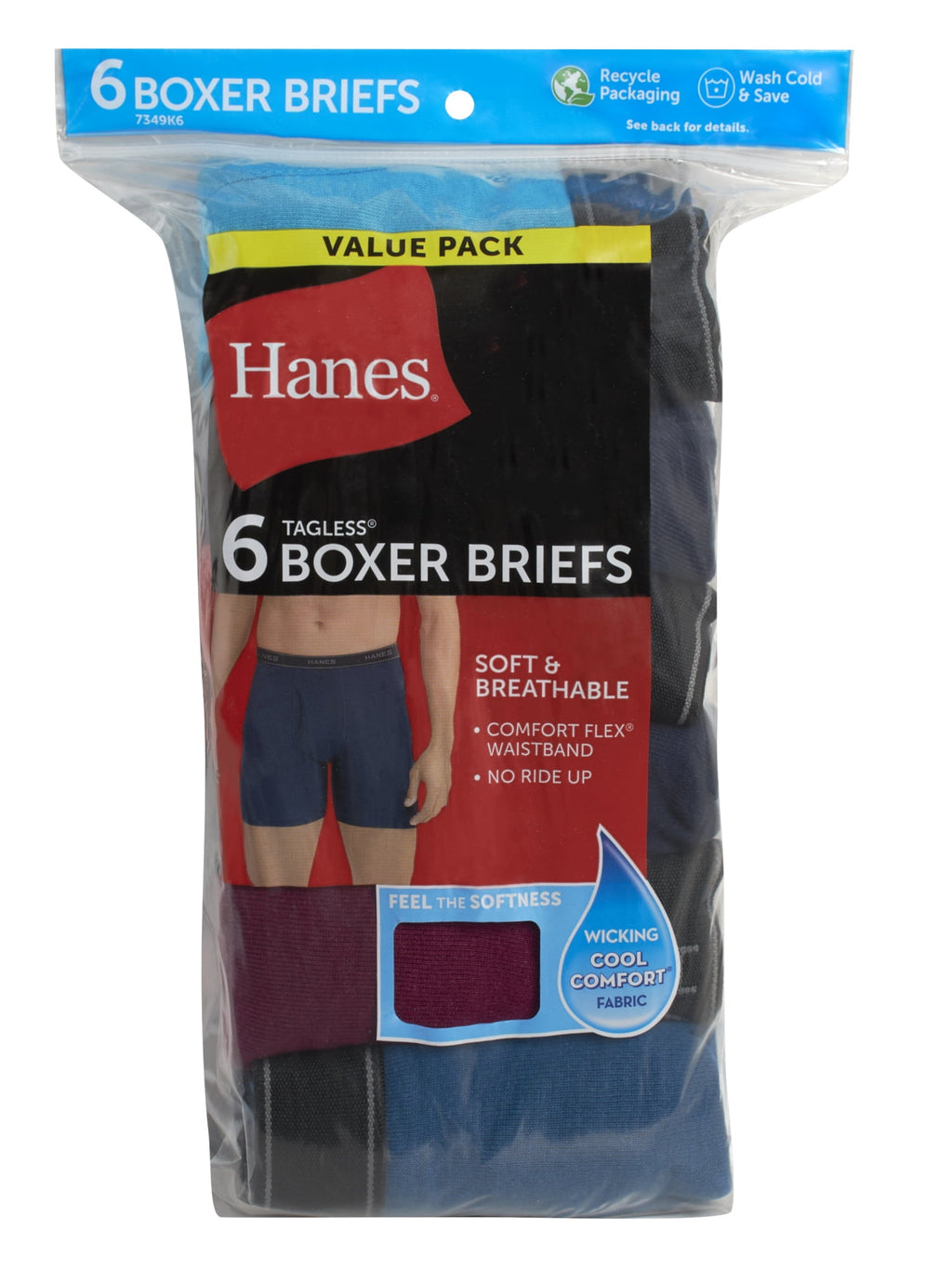 Underwear Boxer Briefs Pack, Cool & Breathable Cotton Underwear for Men, No-Ride-Up, Moisture Wicking, 6 Pack