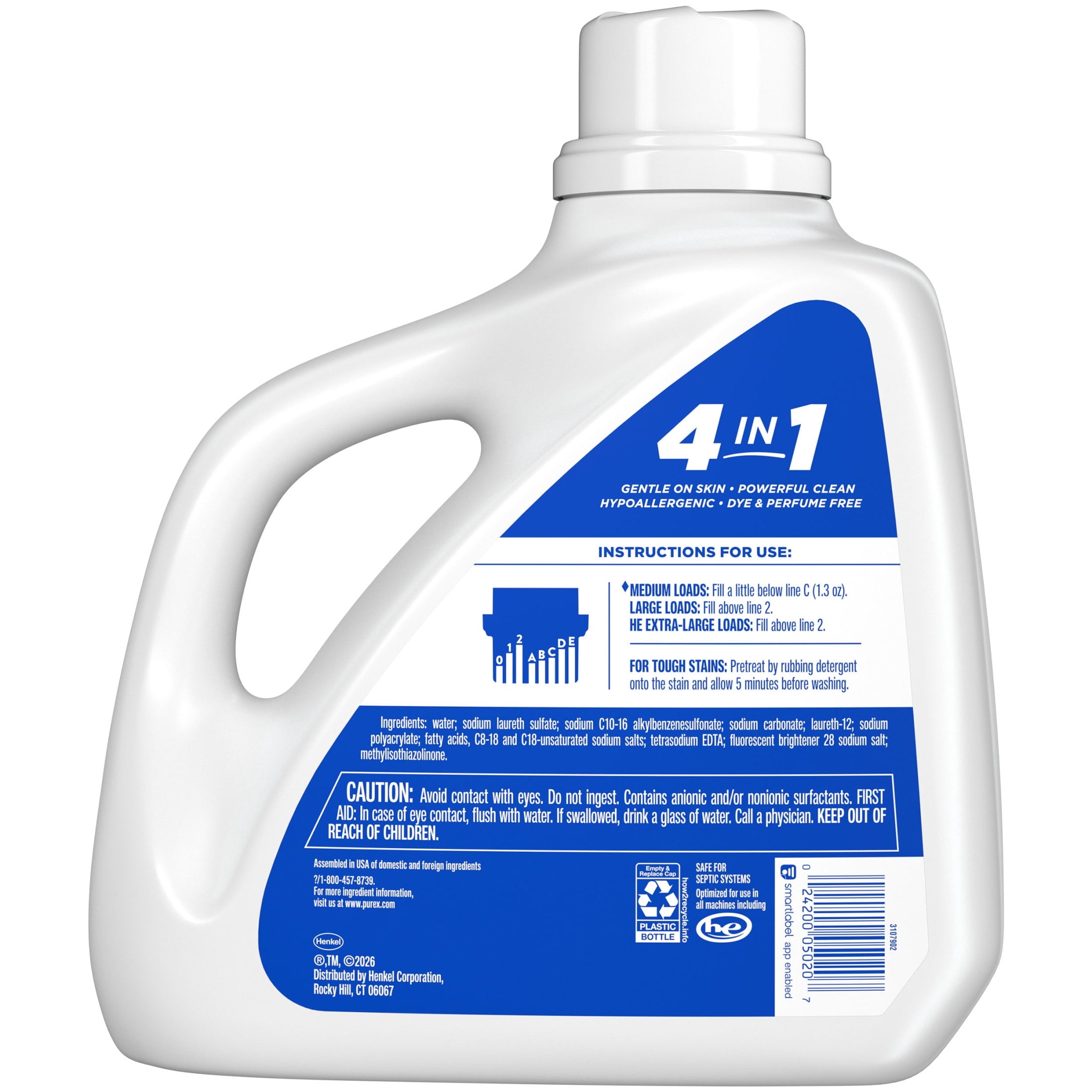 Purex Free & Clear Liquid Detergent, Sensitive Skin, 150 fl oz, 115 loads