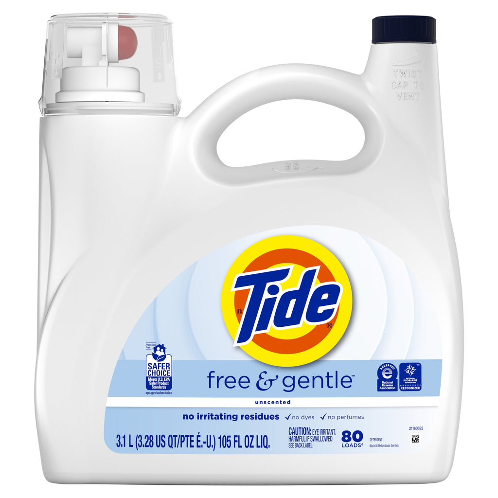 Tide Free & Gentle Laundry Detergent Liquid, 105 fl oz, 80 Loads