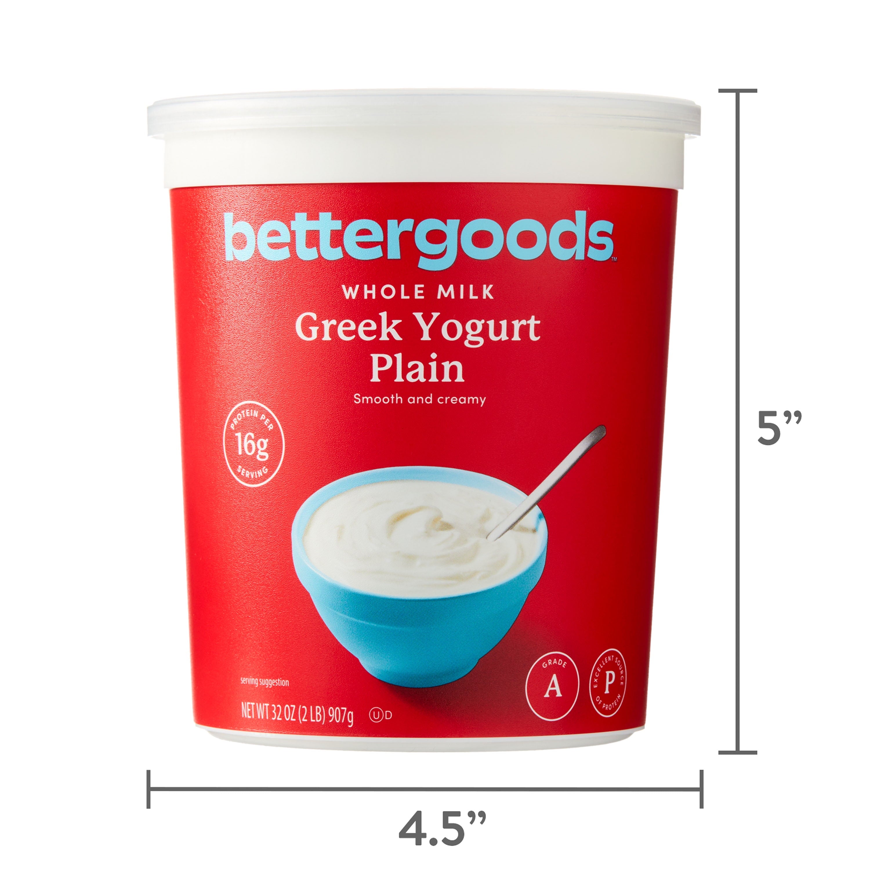 bettergoods Plain Whole Milk Greek Yogurt, 32 oz Tub