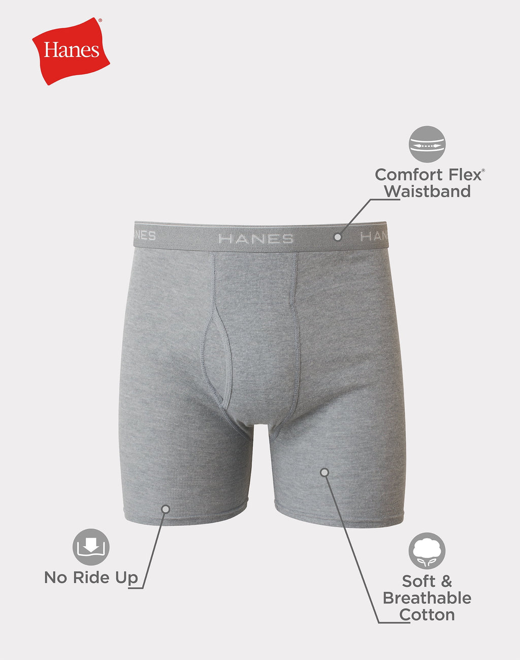 Hanes Mens Hanes Big Man Men's Cotton Boxer Brief Underwear Pack, 3-Pack, Big & Tall Sizes