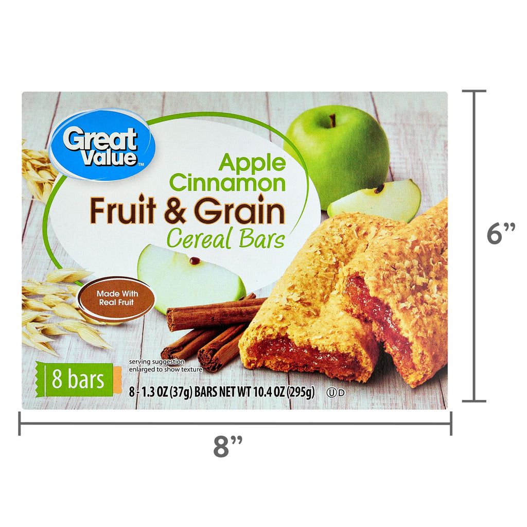 Great Value Fruit & Grain Cereal Bars Apple, Cinnamon, 10.4 oz, 8 Count
