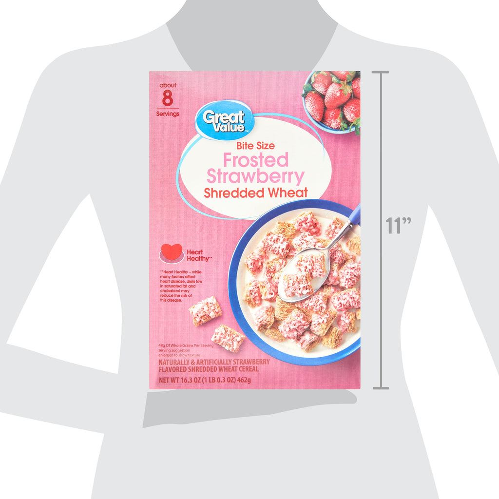 Great Value Bite Size Frosted Strawberry Shredded Wheat Breakfast Cereal, 16.3 oz