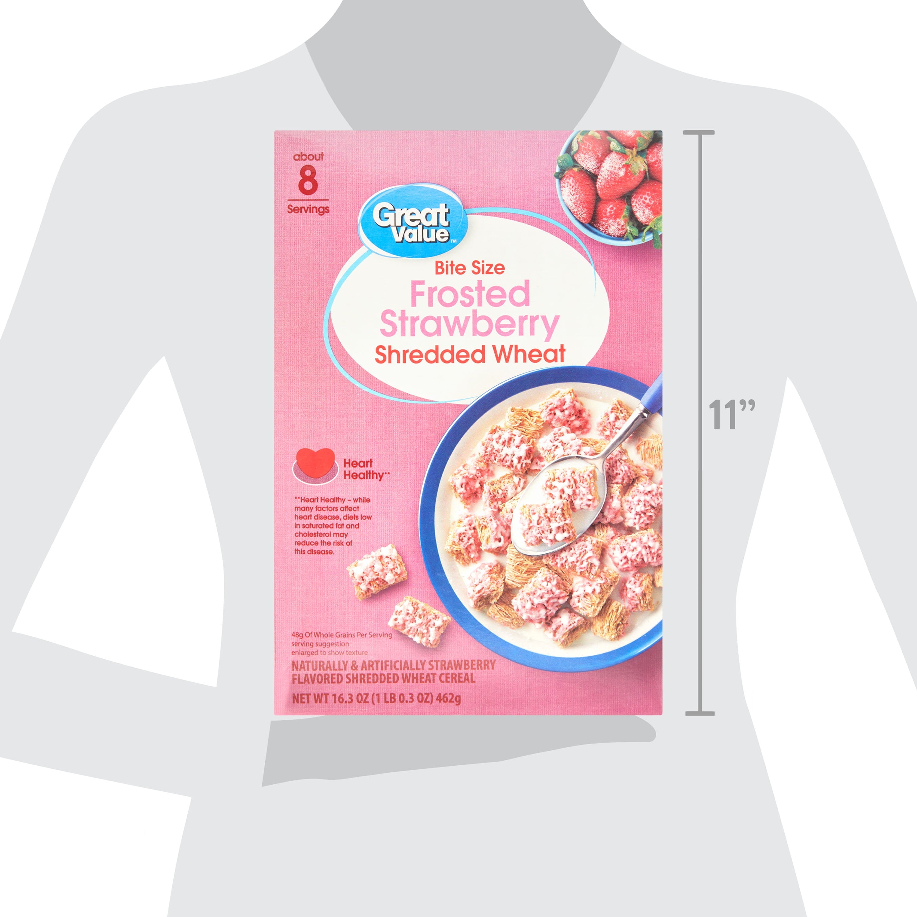 Great Value Bite Size Frosted Strawberry Shredded Wheat Breakfast Cereal, 16.3 oz