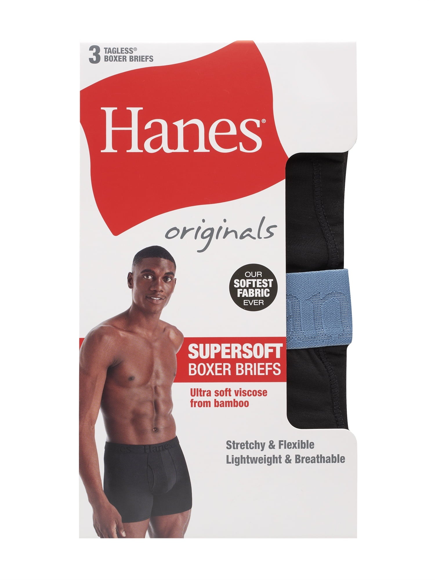 Hanes Originals Men's SuperSoft Boxer Brief Underwear Pack, Black/Grey/Print, 3-Pack
