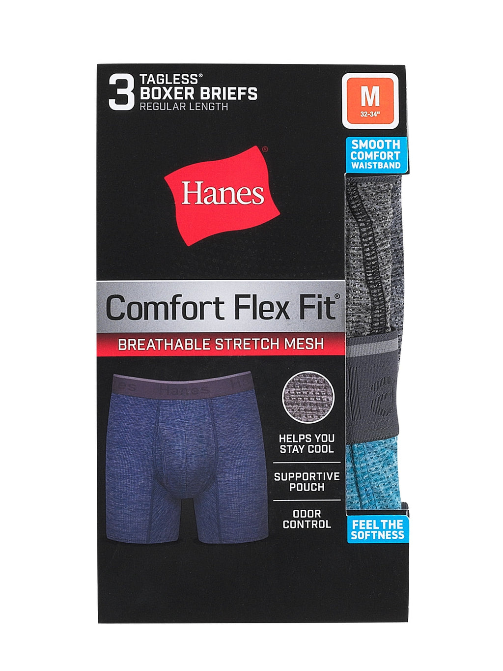 Underwear Boxer Briefs, 3-Pack, Comfort Flex Fit Boxer Briefs for Men, Stretch Mesh