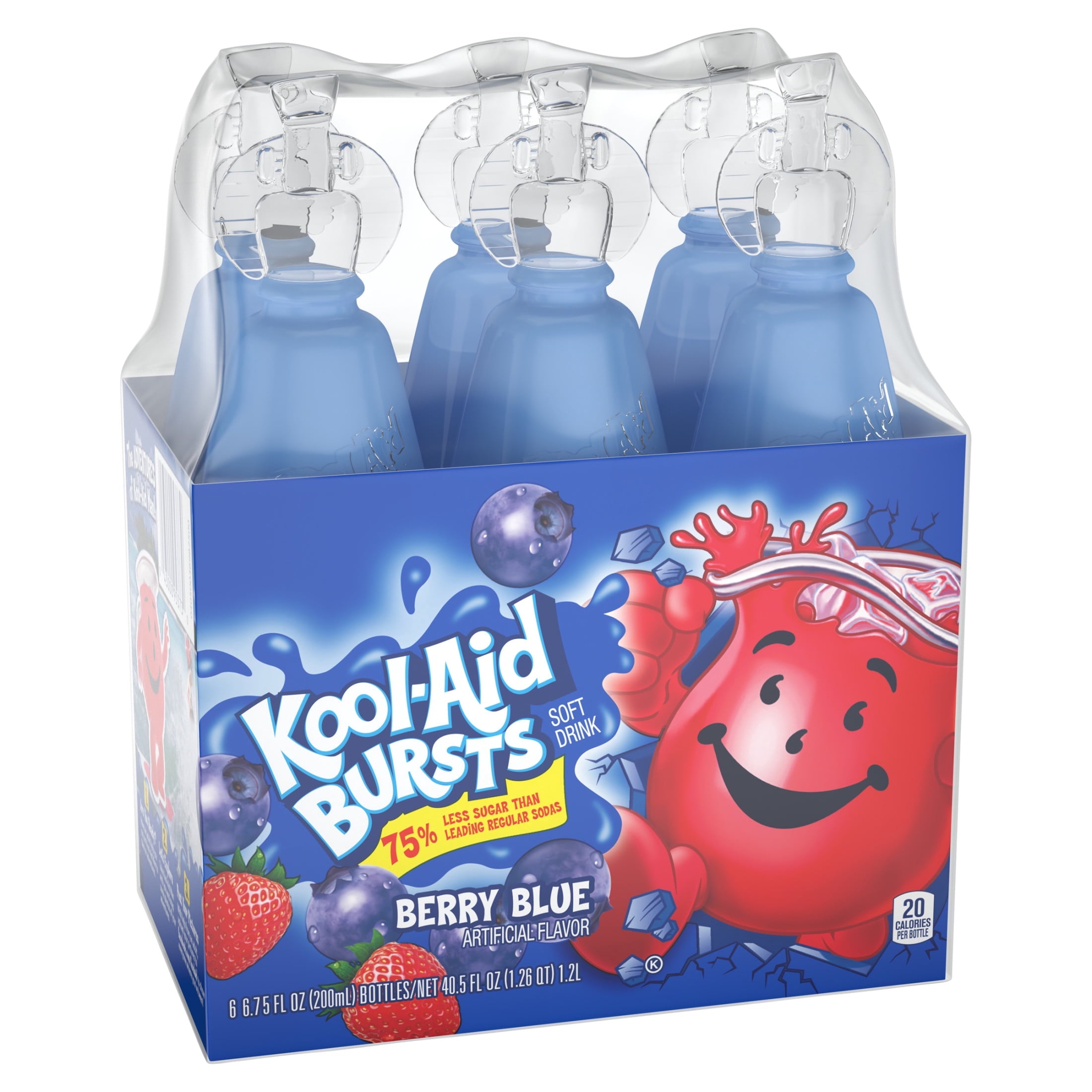 Kool-Aid Bursts Soft Drink, 6 Bottles, for School Lunches and On-the-Go Hydration, artificial flavor Berry Blue, Caffeine Free, 6.75 oz