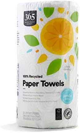 365 by Whole Foods Market, 100% Recycled Jumbo Paper Towels, Ultra-Strong, 135 Sheets per Roll, 1 Count