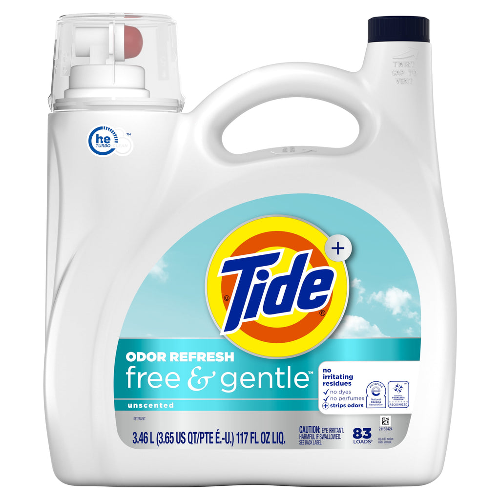 Tide Free & Gentle Laundry Detergent Liquid for Sensitive Skin, Hypoallergenic, Perfume Free, 73 fl oz, 52 Loads