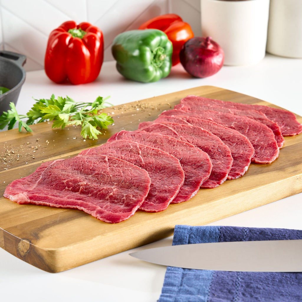 Thin Sliced Bottom Round Beef Steak, 8 per Tray, Fresh, 0.34 - 2.0 lb