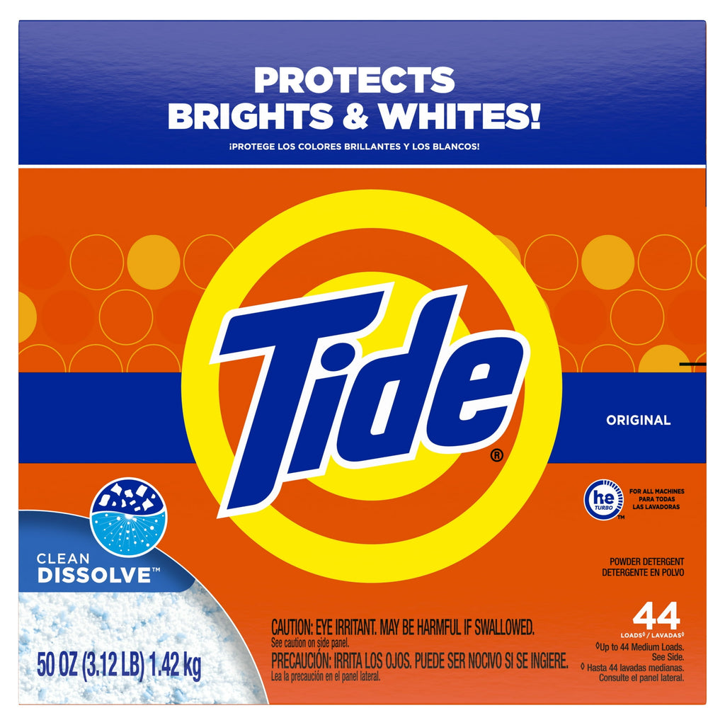 Tide Powder Laundry Detergent, Original Scent, 50 oz, 44 Loads with Microfiber Solid Color Towel by BundleEase