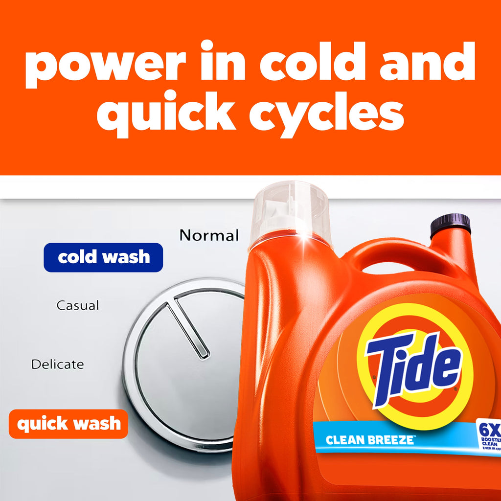 Tide Laundry Detergent Liquid with 6X Boosted Cleaning Power, Clean Breeze Scent, 125 fl oz, 100 Loads