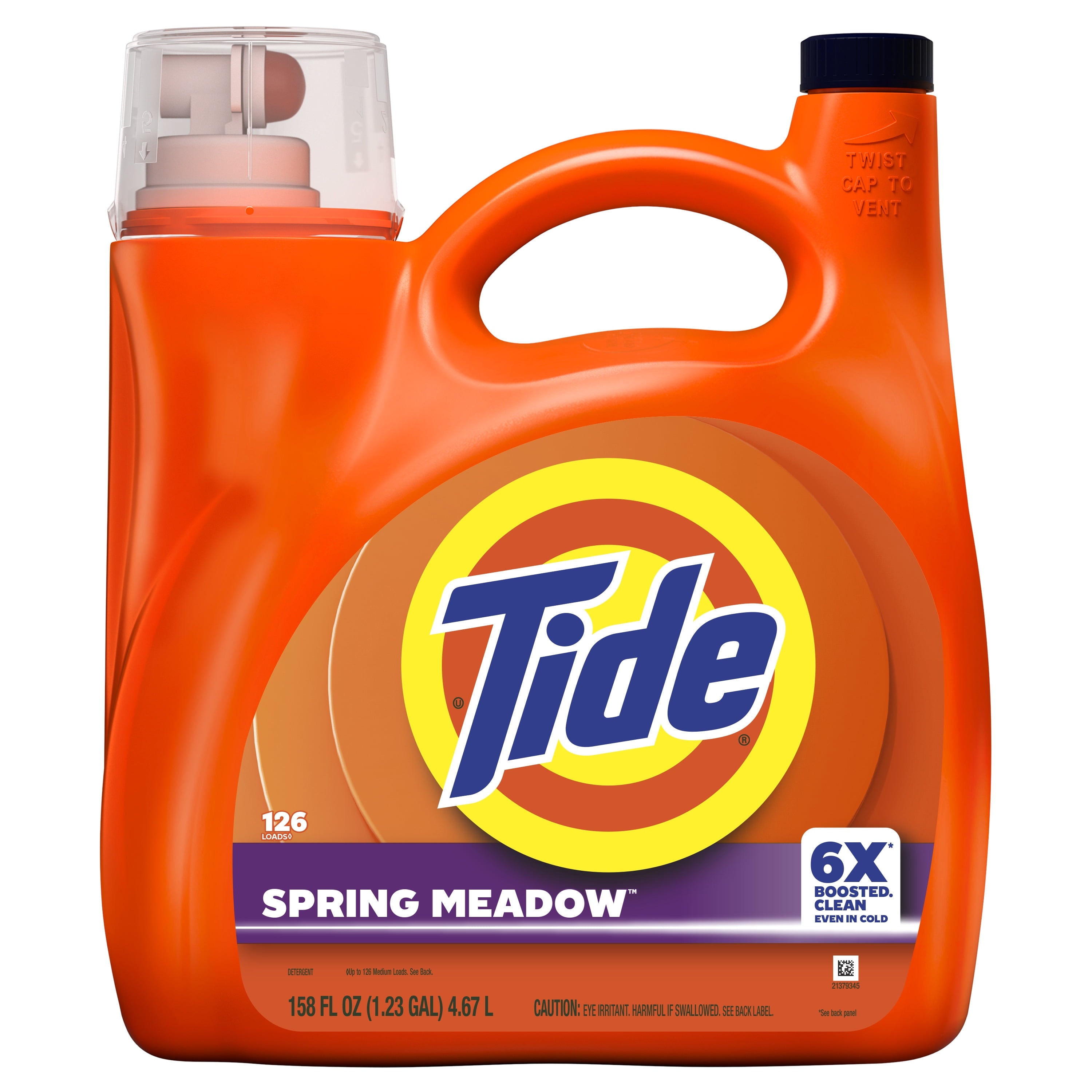 Tide Laundry Detergent Liquid with 6X Boosted Cleaning Power, Spring Meadow Scent, 158 fl oz, 126 Loads