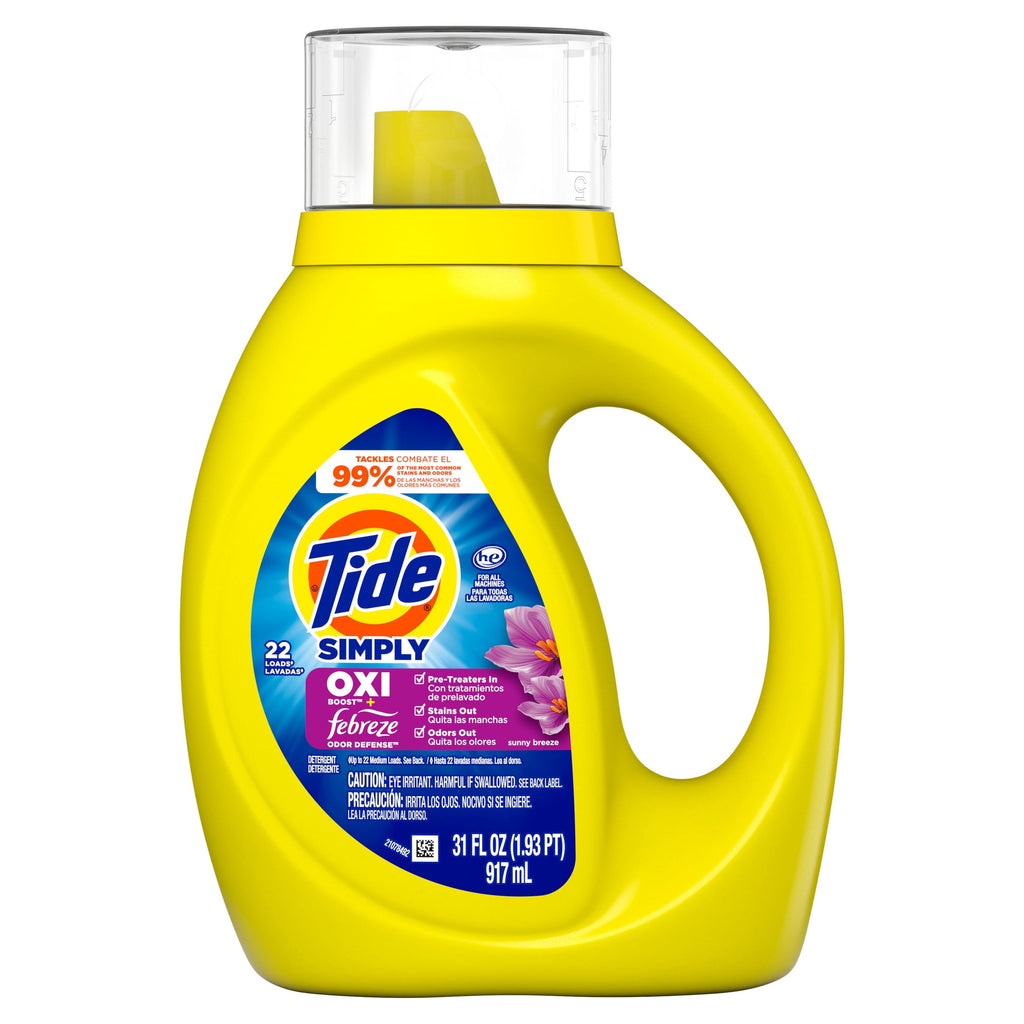 Tide Simply Laundry Detergent Liquid, Oxi Boost + Febreze Odor Defense, Sunny Breeze Scent, 31 fl oz, 22 Loads