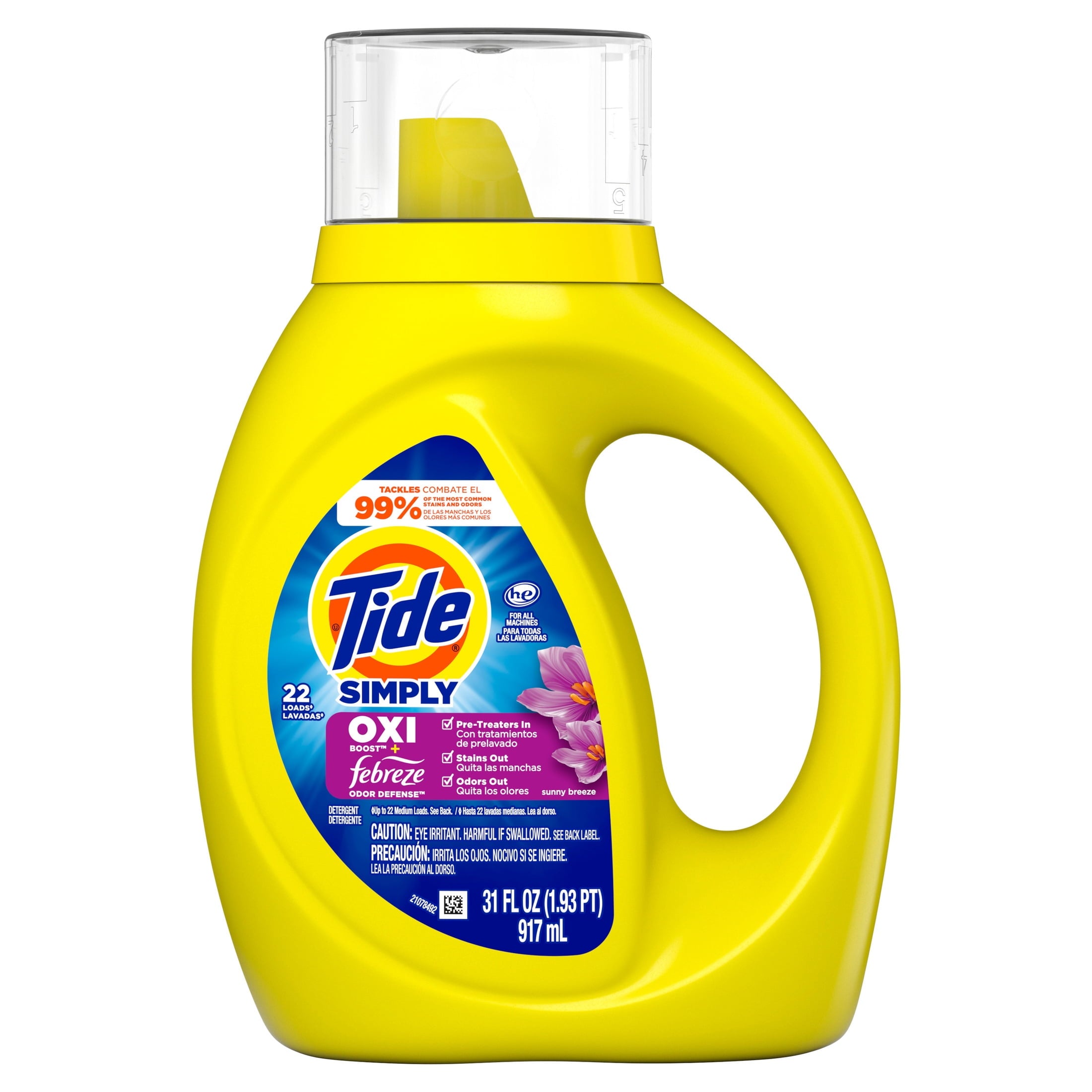 Tide Simply Laundry Detergent Liquid, Oxi Boost + Febreze Odor Defense, Sunny Breeze Scent, 31 fl oz, 22 Loads