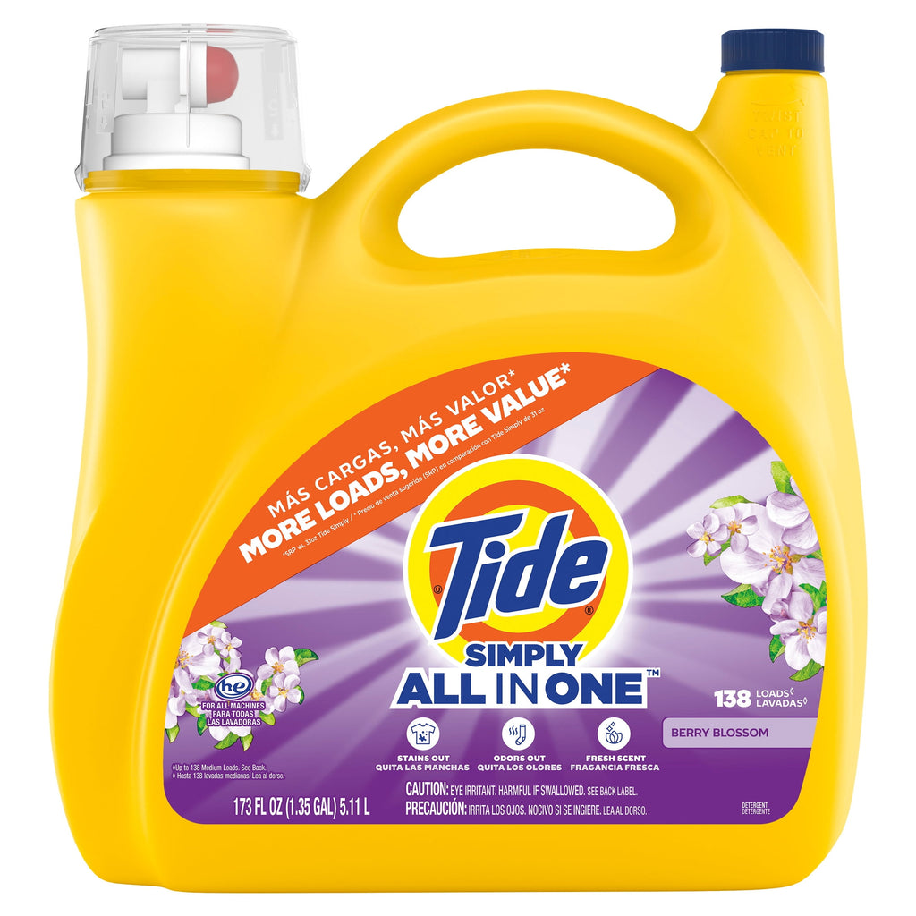 Tide Simply Laundry Detergent Liquid, Berry Blossom Scent, 117 fl oz, 89 Loads