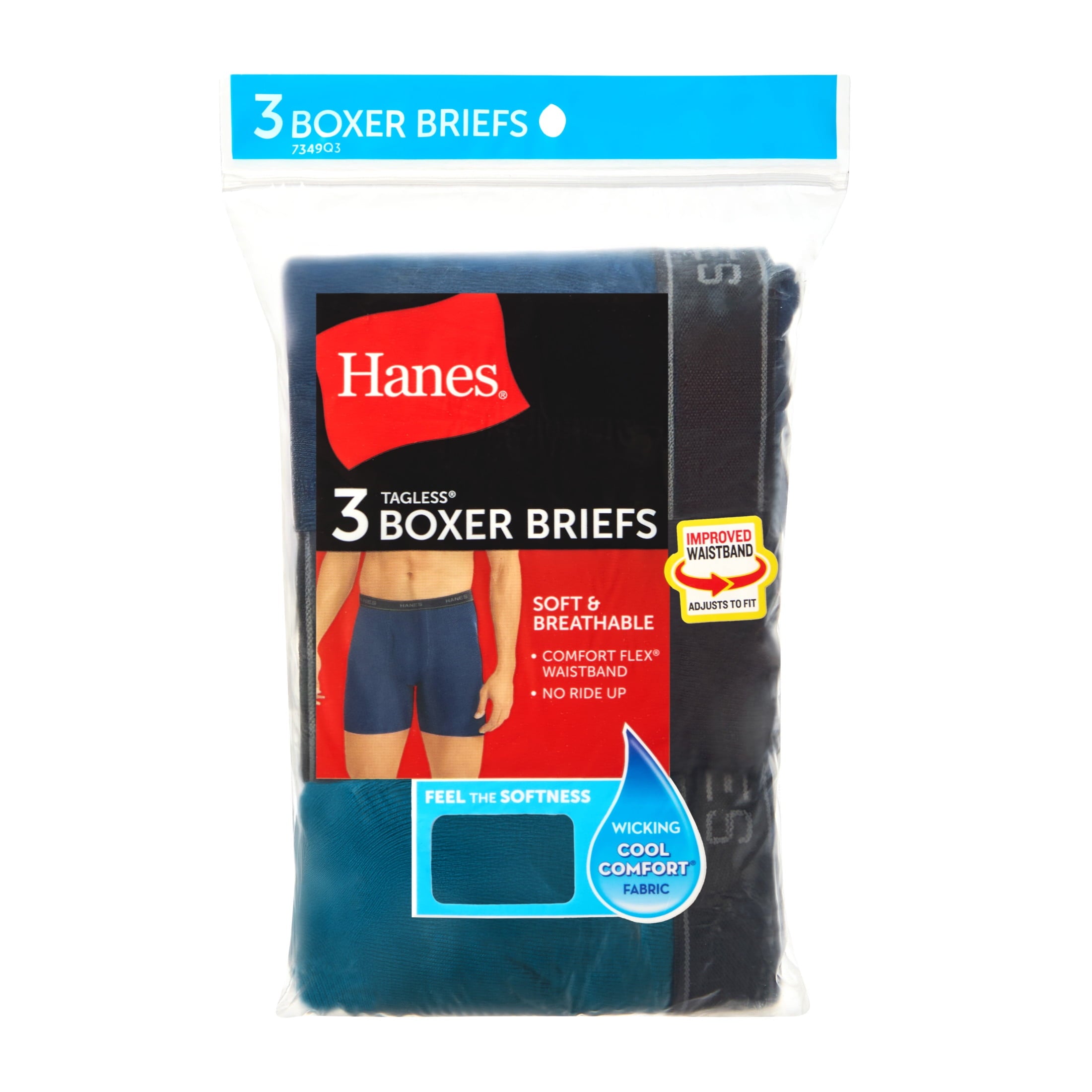 Hanes Men's Black/Grey Boxer Briefs, 3 Pack