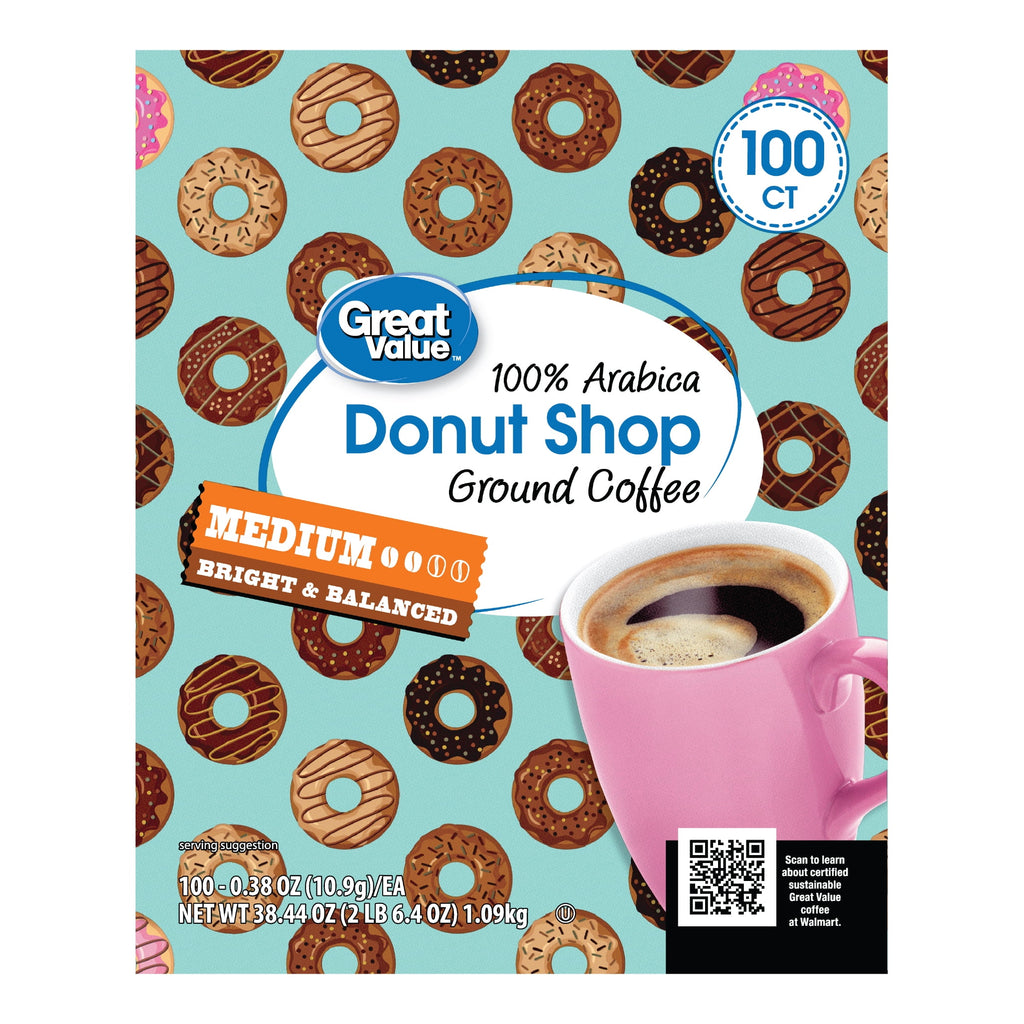 Great Value 100% Arabica Colombian Medium Dark Roast Ground Coffee Pods, 33.1 oz, 100 Count