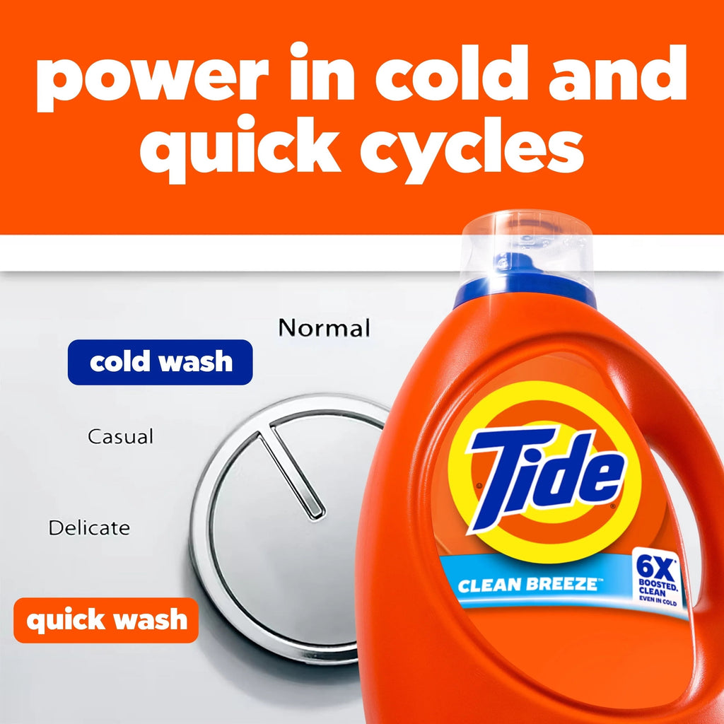 Tide Laundry Detergent Liquid with 6X Boosted Cleaning Power, Clean Breeze Scent, 125 fl oz, 100 Loads