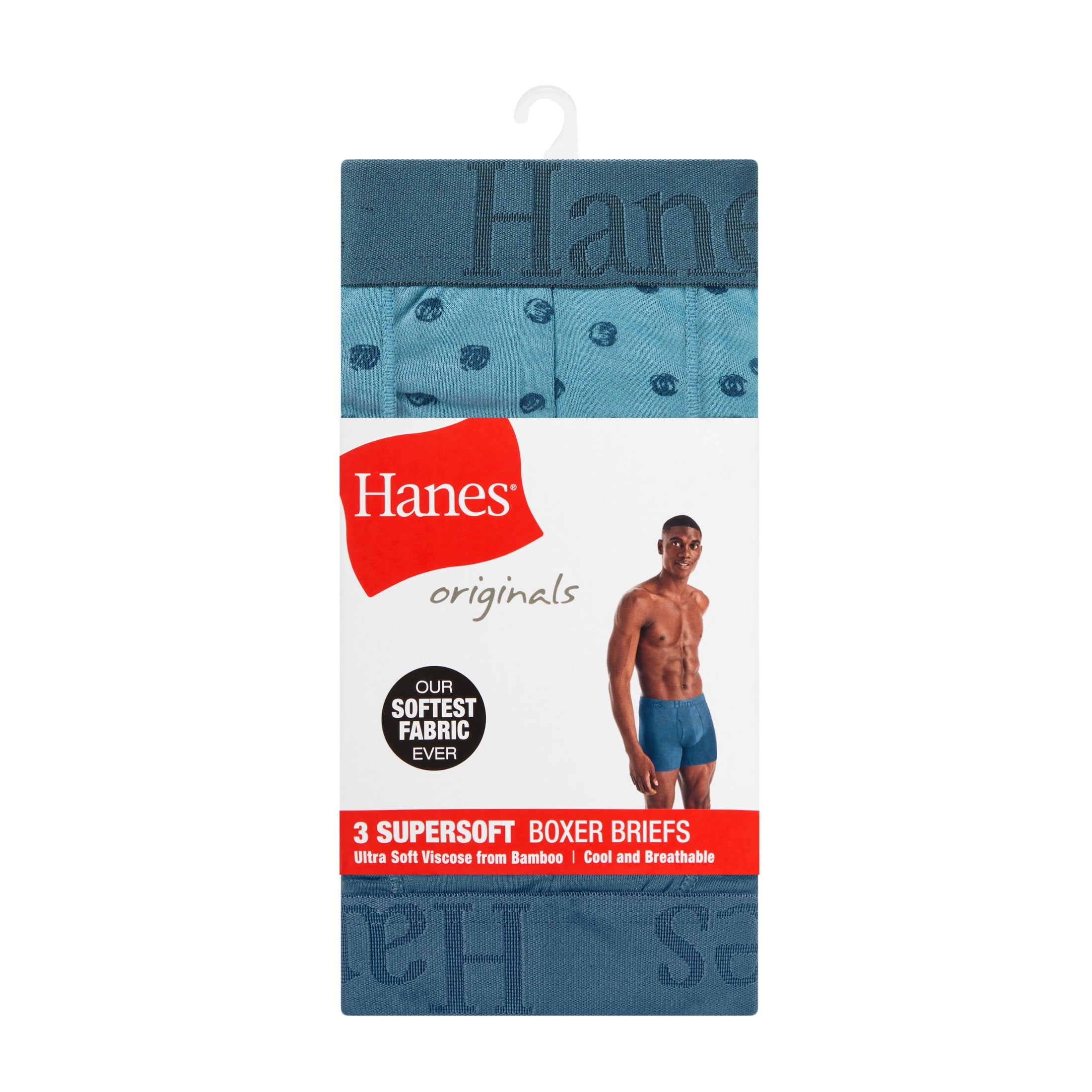 Hanes Originals Men's SuperSoft Boxer Brief Underwear Pack, Black/Grey/Print, 3-Pack