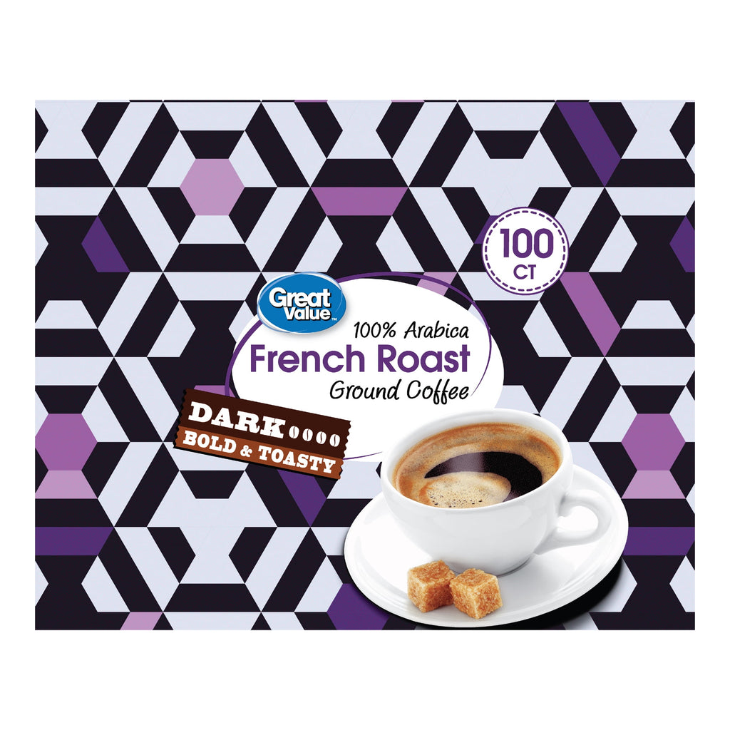 Great Value 100% Arabica Colombian Medium Dark Roast Ground Coffee Pods, 33.1 oz, 100 Count