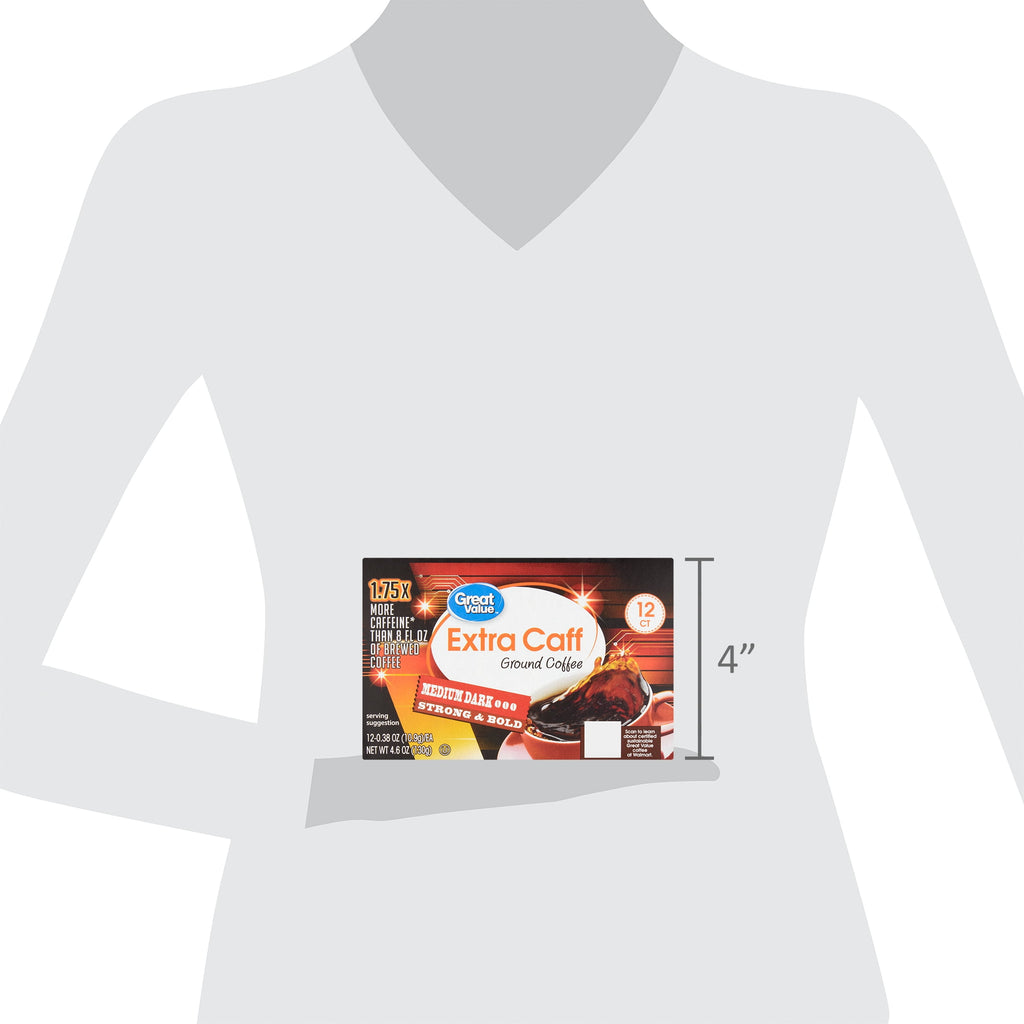 (6 pack) Great Value Extra Caff Medium-Dark Roast Coffee Pods, 12 Ct