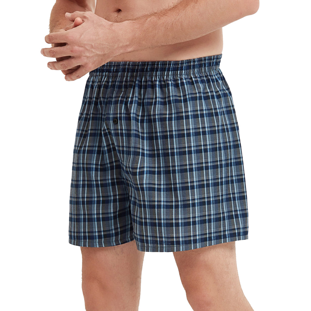 Onimisc Men's Woven Boxer Shorts Cotton Plaid Boxers for Men Underwear with Button Fly, 6 Pack