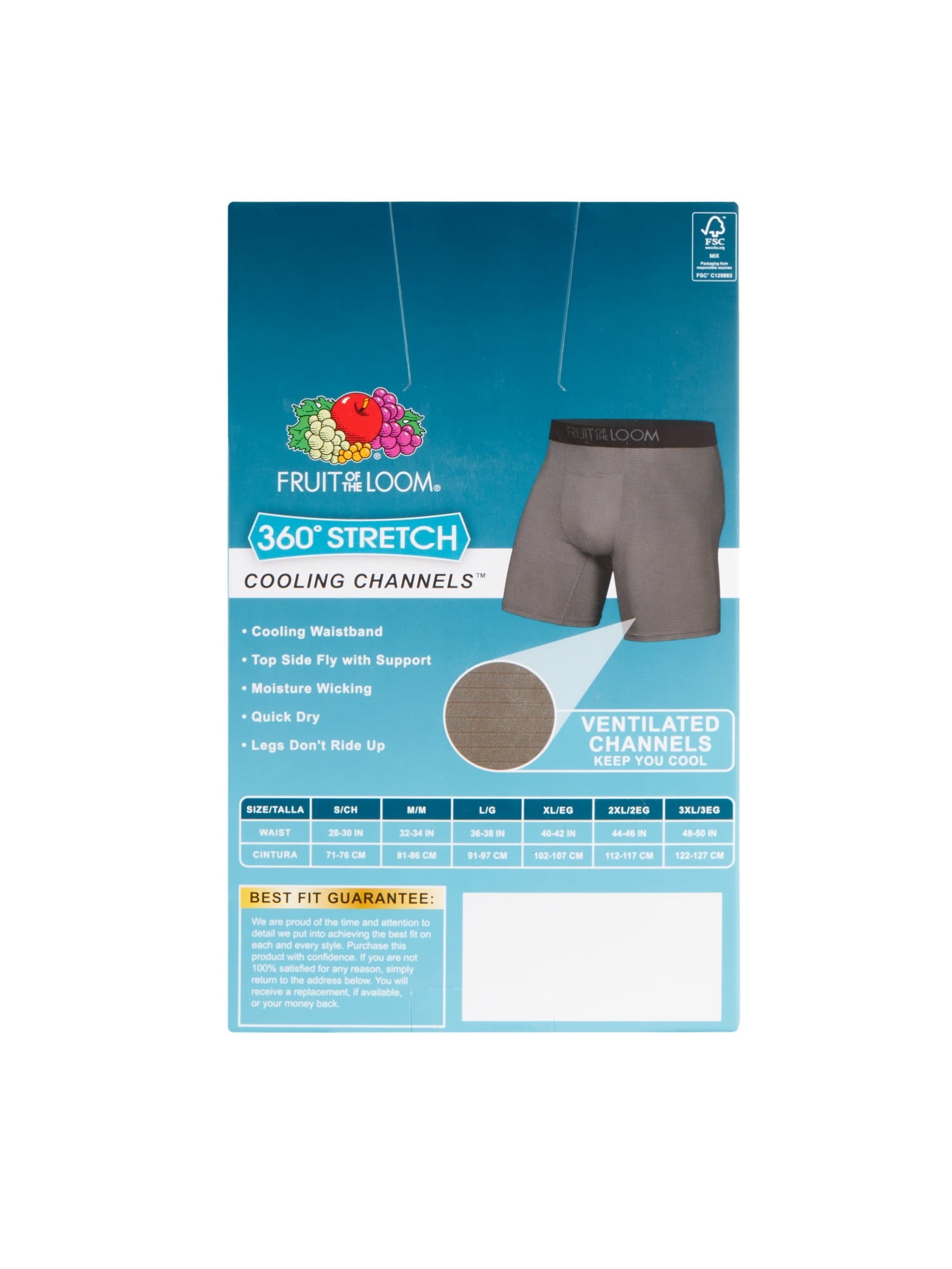 Fruit of the Loom Men's 360 Stretch Performance Cooling Channels Boxer Briefs, 6-Pack