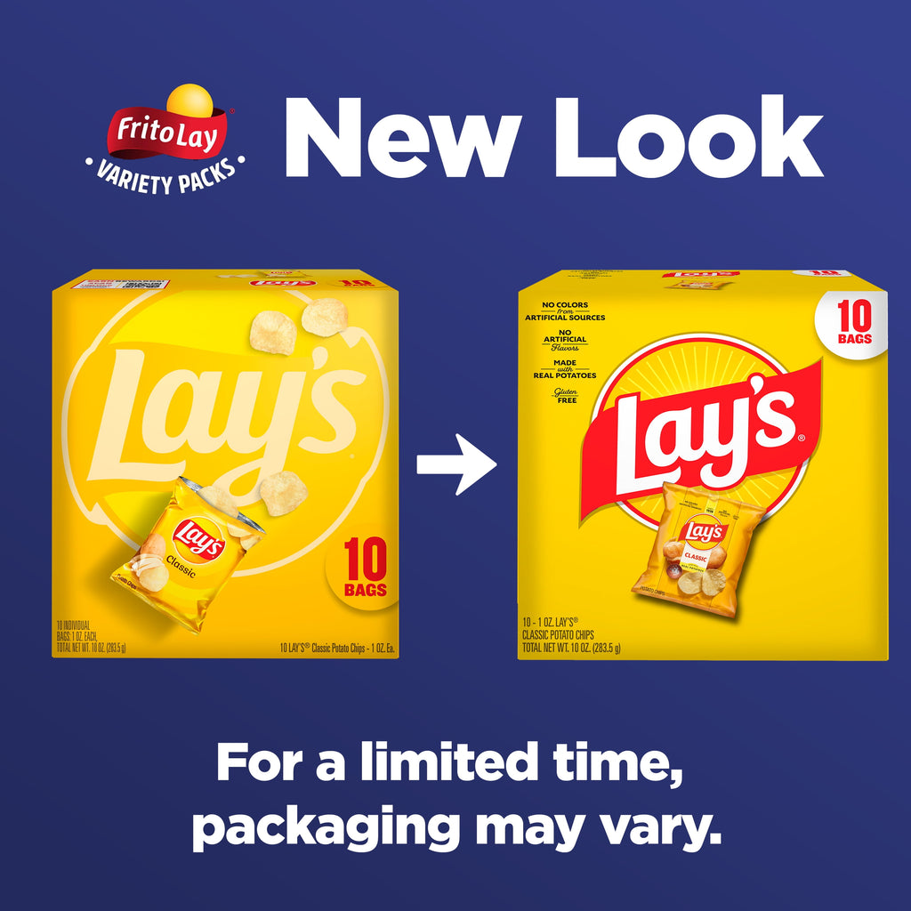 Lay's Classic Potato Snack Chips, 1 oz Bags, 10 Count Multipack
