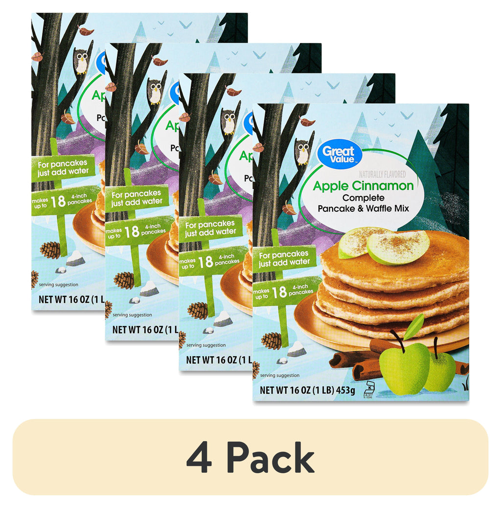 (4 pack) Great Value Apple Cinnamon Pancake & Waffle Mix, 16 oz Box