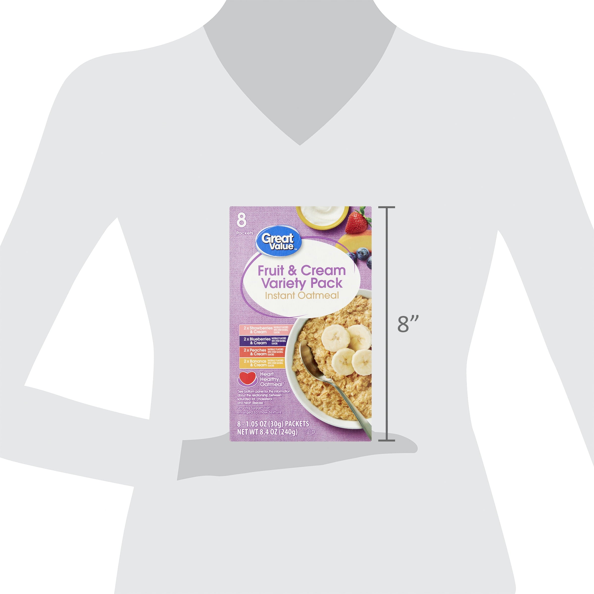 Great Value Instant Oatmeal Fruits and Cream Variety Pack, 1.23 oz, 8 Count