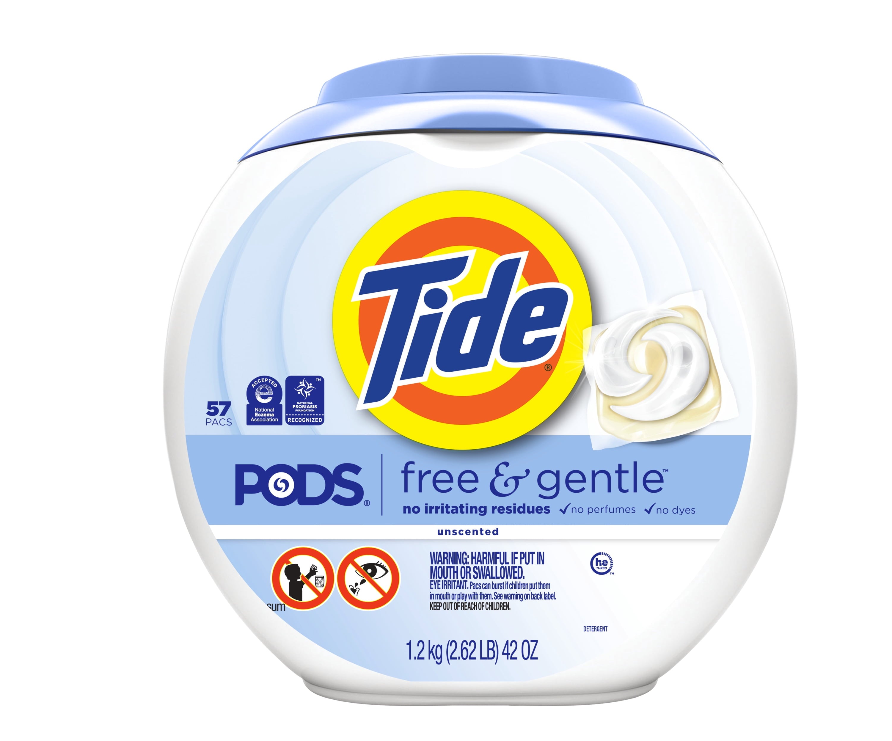 Tide PODS Laundry Detergent Soap Pacs, Free and Gentle, Hypoallergenic, Unscented, 57 Count