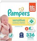 Pampers Sensitive Baby Wipes, Clinically Proven, Fragrance Free, Unscented, Water Based, Hypoallergenic, Multi-Use, Hand Wipes 336 Wipes Total (6X Flip-Top Packs) [Packaging May Vary]