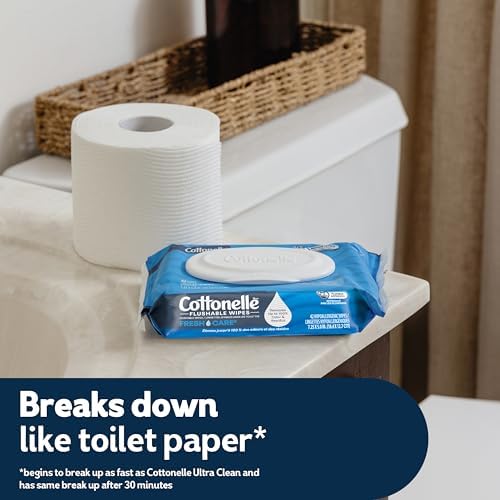 Cottonelle Fresh Feel Flushable Wet Wipes, Adult Wet Wipes, 8 Flip-Top Packs, 42 Wipes Per Pack (336 Total Wipes), Packaging May Vary