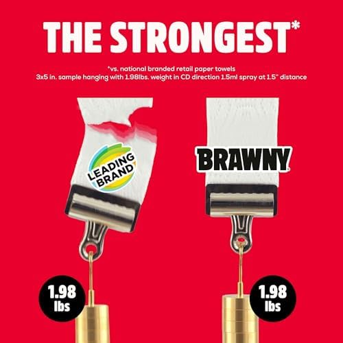 Brawny Tear-A-Square 3-Ply Paper Towels, 6 Double Rolls = 12 Regular Rolls, Strong, Absorbent, and Durable with 3 Sheet Sizes (Quarter, Half, Full)