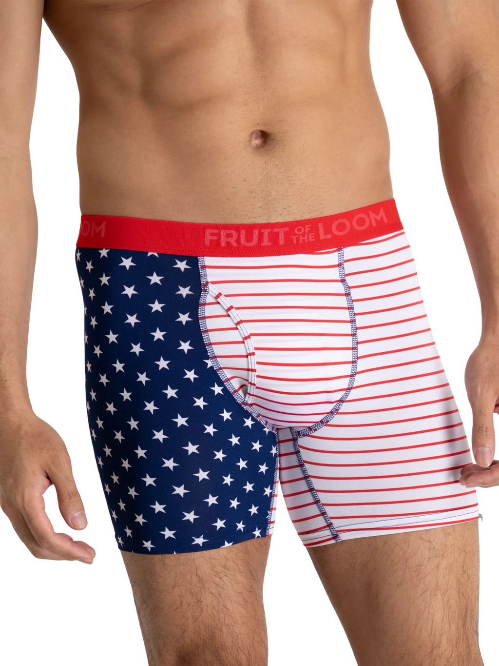 Fruit of the Loom Men's Americana Stretch Boxer Briefs, Moisture Wicking Underwear, 3-Pack