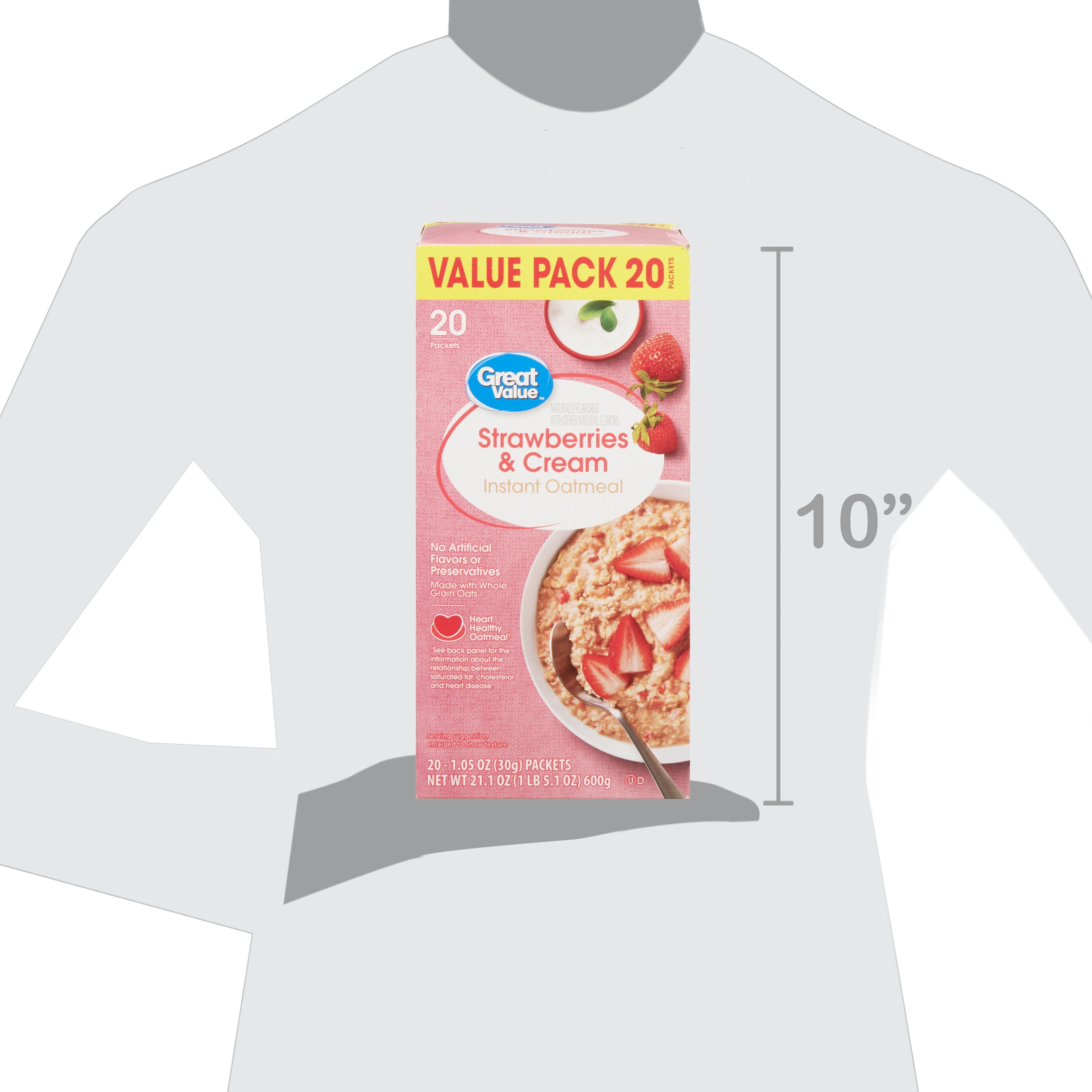 Great Value Strawberries & Cream Instant Oatmeal Value Pack, 1.05 oz, 20 Count