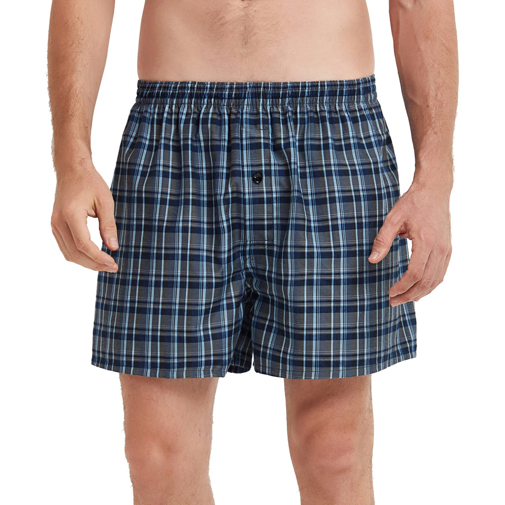 Onimisc Men's Woven Boxer Shorts Cotton Plaid Boxers for Men Underwear with Button Fly, 6 Pack