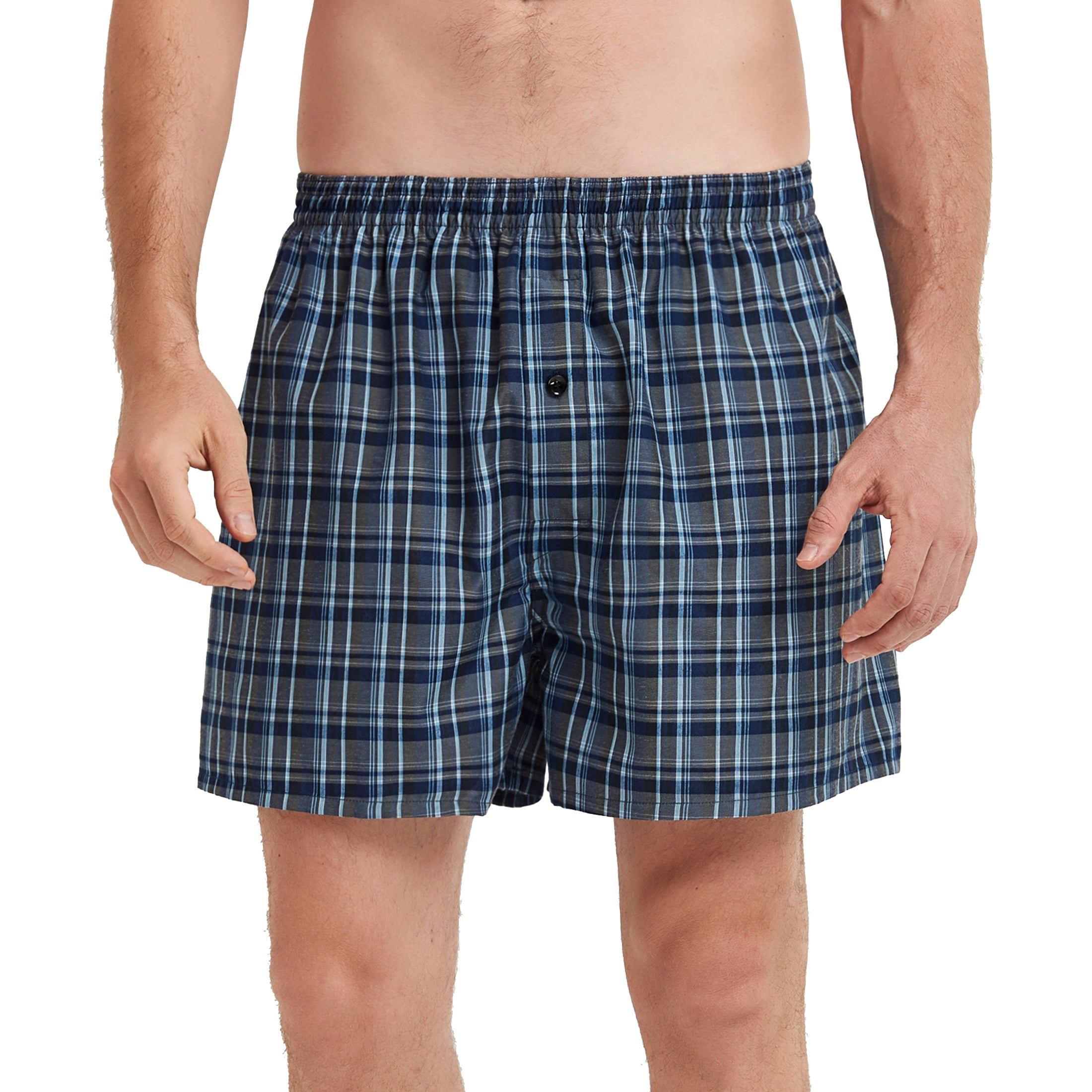 Onimisc Men's Woven Boxer Shorts Cotton Plaid Boxers for Men Underwear with Button Fly, 6 Pack