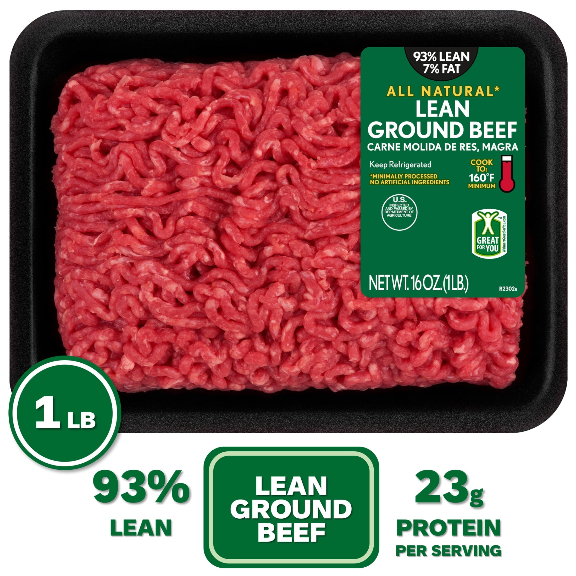 All Natural* 93% Lean/7% Fat Lean Ground Beef, 1 lb Tray